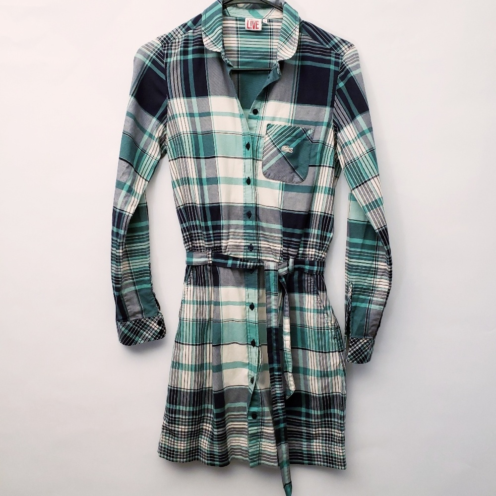 Lacoste | Check Print Button Down Shirt Dress Sz S